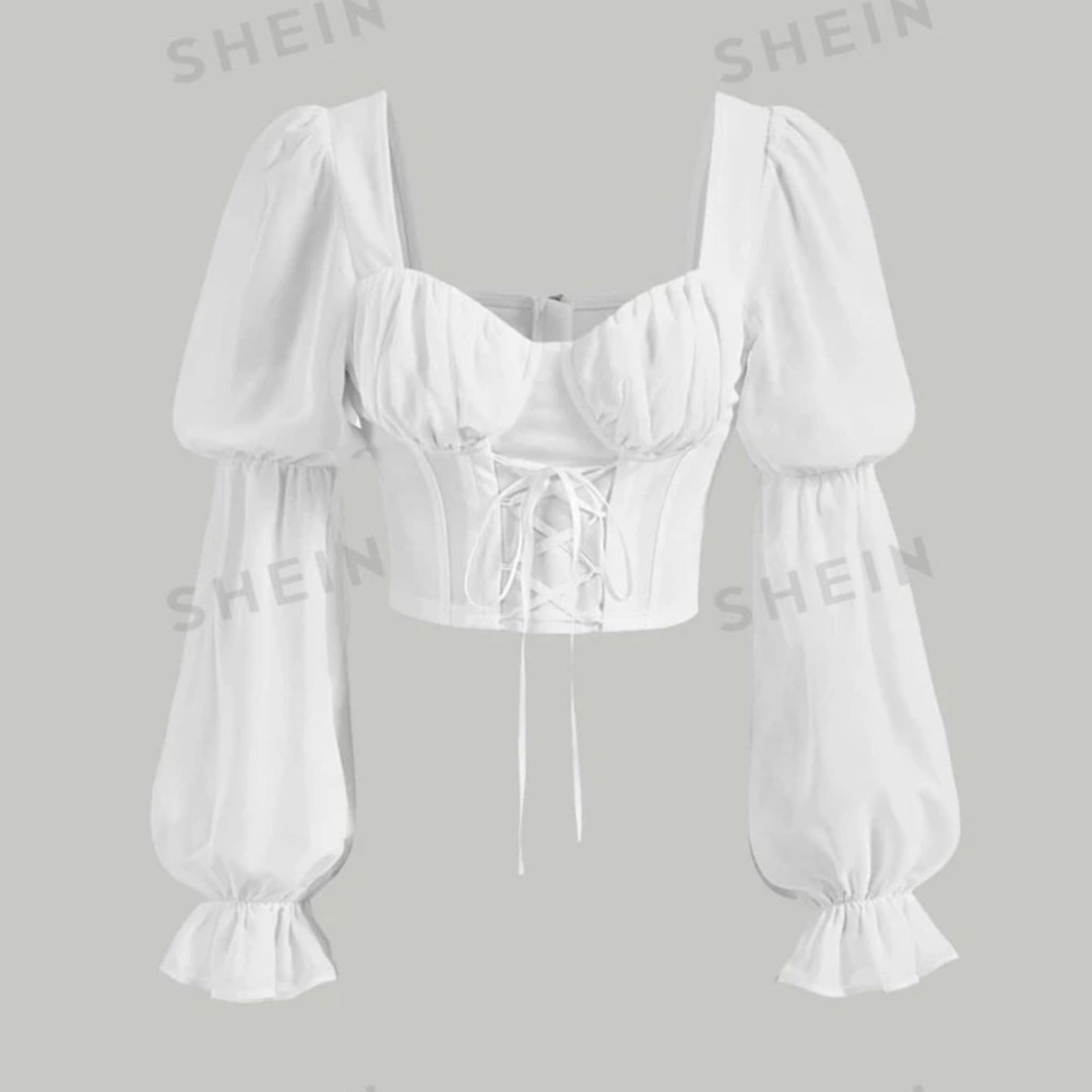 Ruched Bust Lace Up Front Crop Blouse
